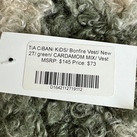 Tia Cibani Kids Bonfire Vest Girls 2T Green Fuzzy - Picture 4 of 13